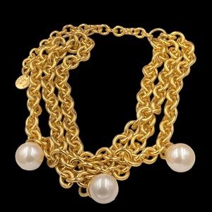 Massive Vintage Erwin Pearl Multi Strand Chain Faux Pearl Drop Necklace